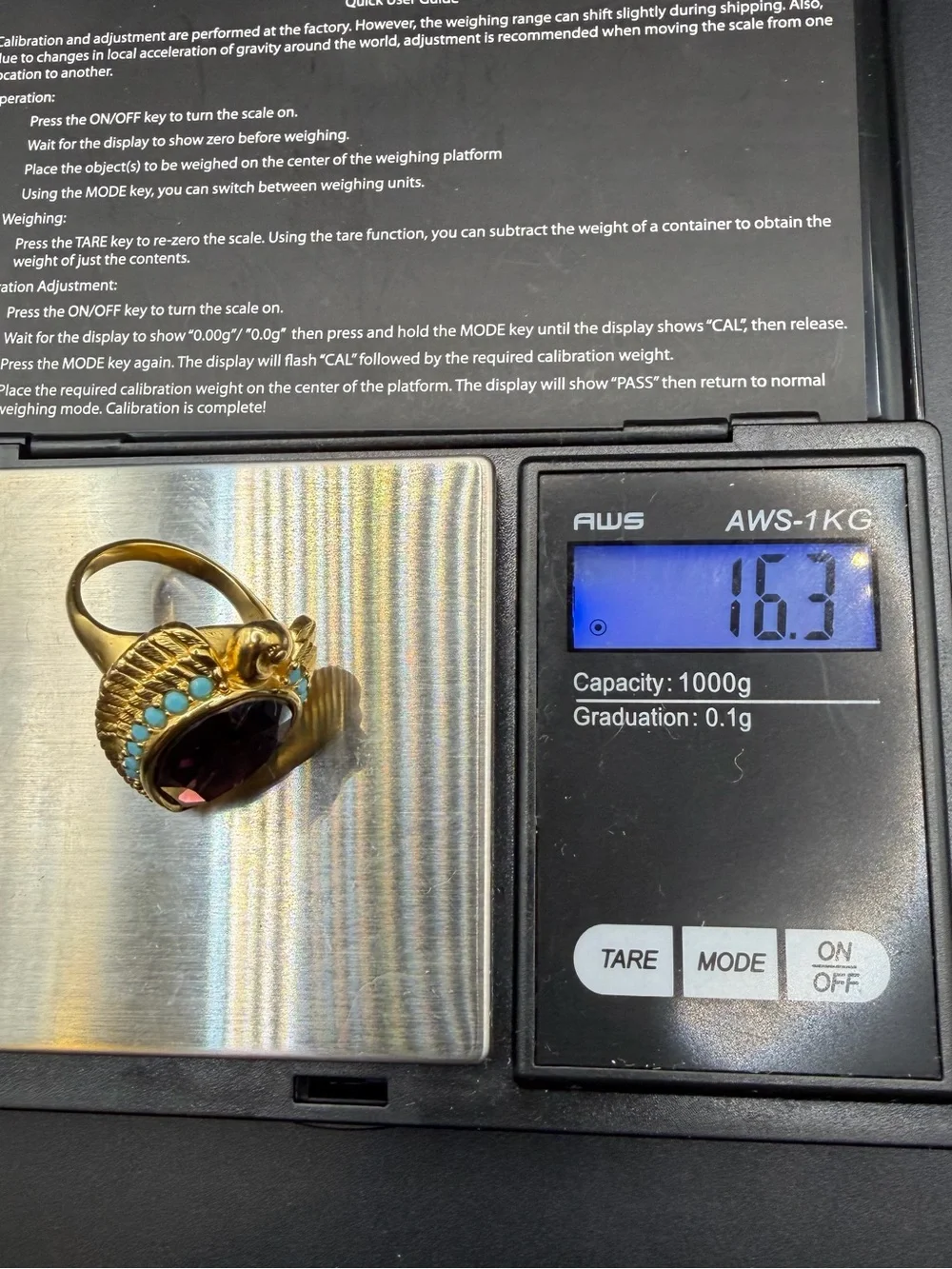 Elizabeth Taylor for Avon Egyptian Revival Falcon Ring SZ 8 Vintage Purple Gold